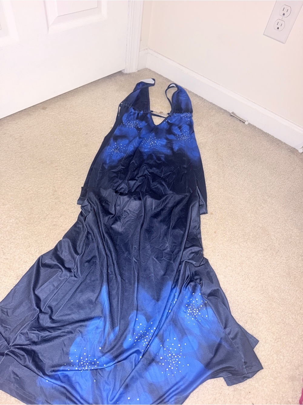 Blue Gradient Maxi Slip Dress with Sparkle Details